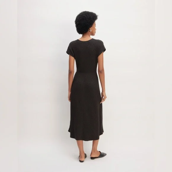 Everlane The Rib-Knit Cap-Sleeve Midi Dress Size L Black EUC - Picture 5 of 16